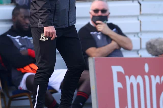 Morecambe manager, Derek Adams  (Photo by James Chance/Getty Images)
