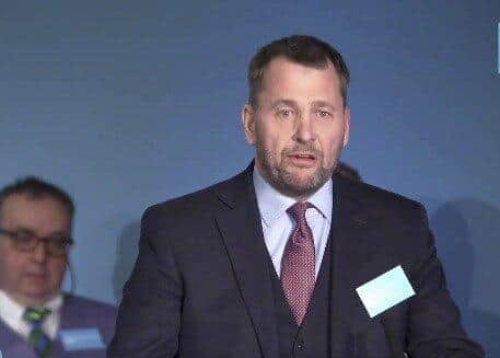 Former Tory Stephen Atkinson speaking at a Reform press conference on Monday