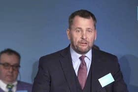 Former Tory Stephen Atkinson speaking at a Reform press conference on Monday