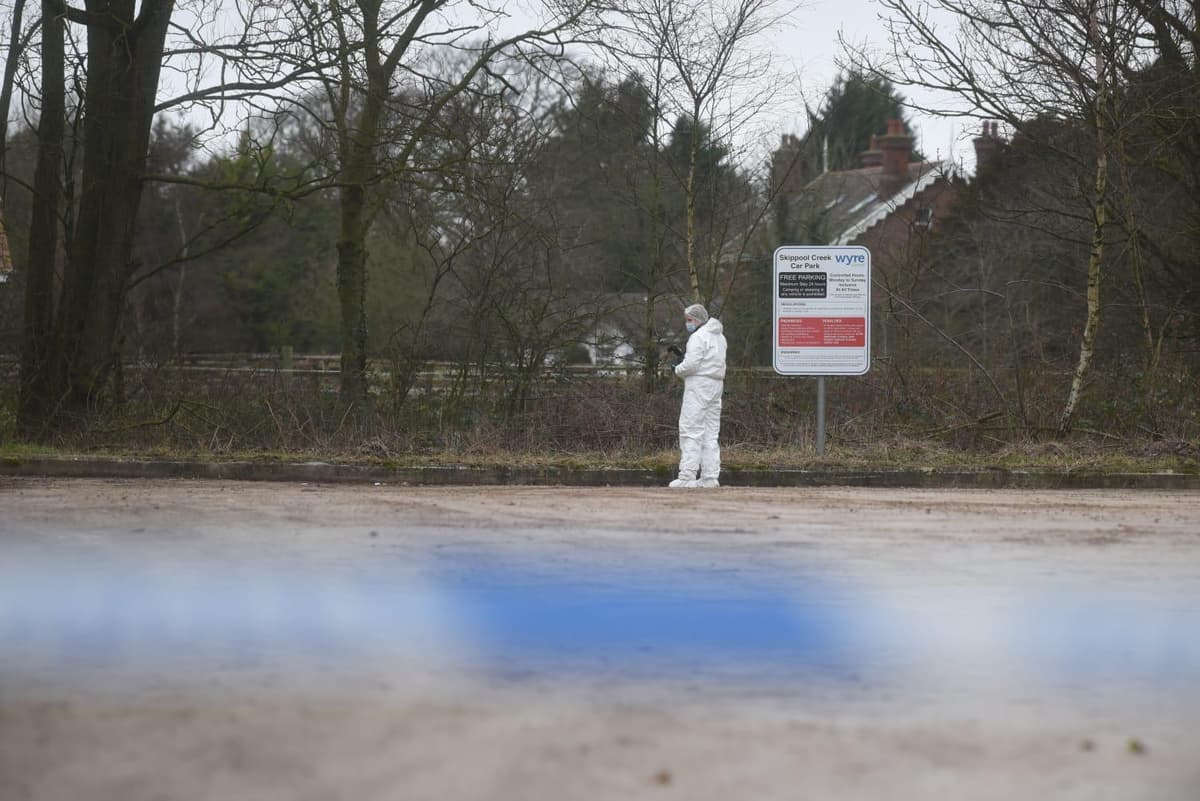 Police cordon off car park near Rive Wyre in Thornton as CSI and forensics are called to scene