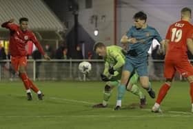 ​Mike Calveley could not find an equaliser against Brackley Town (photo: David Airey dia_images)