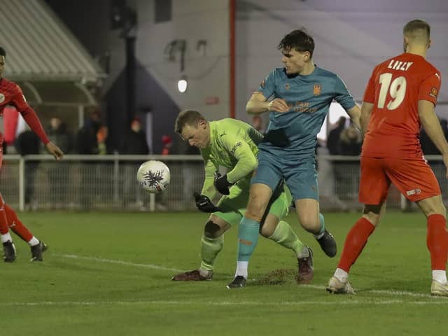 ​Mike Calveley could not find an equaliser against Brackley Town (photo: David Airey dia_images)