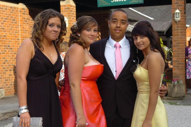 From left, Nicola Crompton, Ashley Hayes, Lee Newman and Chelsea Logsdon at the Our Lady's High School prom held at Bartle Hall in 2010