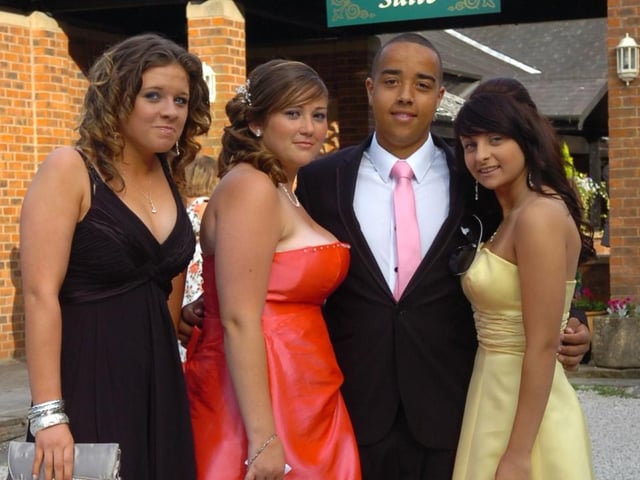 From left, Nicola Crompton, Ashley Hayes, Lee Newman and Chelsea Logsdon at the Our Lady's High School prom held at Bartle Hall in 2010