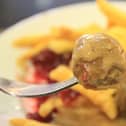 This picture taken on February 25, 2013 shows meatballs at IKEA department store in Brno. 
AFP PHOTO/ RADEK MICA