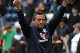 PNE boss Phil Brown celebrates the win.