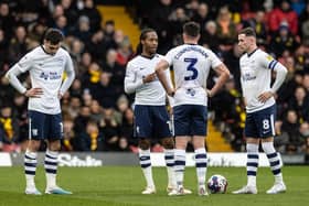Preston North End's Daniel Johnson, Greg Cunningham and Alan Browne discuss their options for a free kick