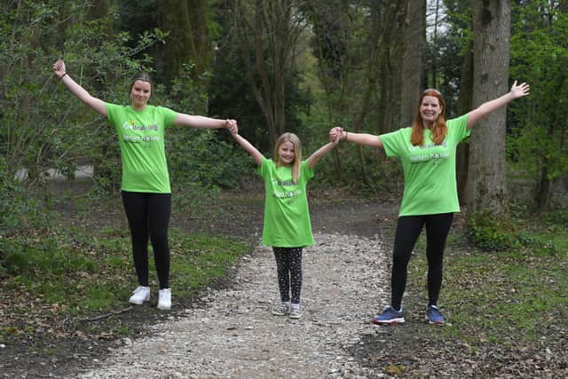 Photo Neil Cross; Penwortham mum Paula Slater and her daughters Scarlet and Charley are walking 21 miles around Ullswater Way to raise money for Derian House.