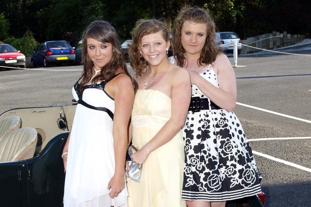 Samantha Maloney, Emma Pauley, and Hayley Snookes step out for the 2008 Fulwood High School Valedictory Ball held at the Pines Hotel, Preston