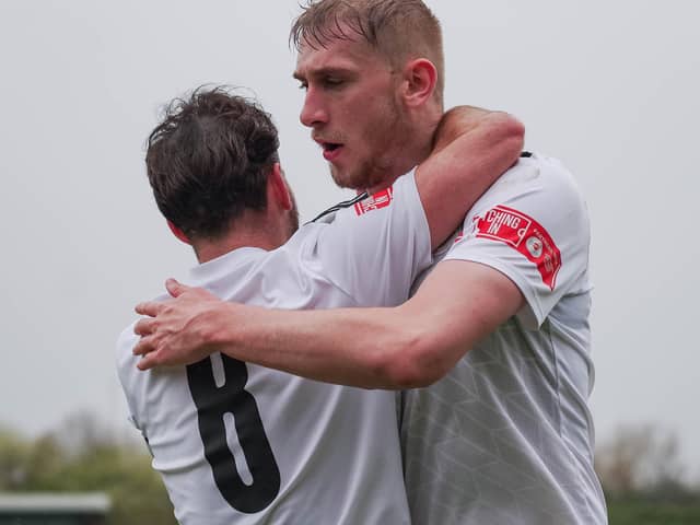 Ewan Bange celebrates his goal against Gainsborough Trinity (photo:Ruth Hornby)
