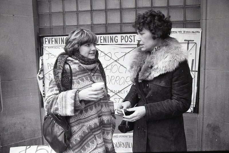 Pamela Kelt and Muireall Kelt on the picket lines outside the Fishergate offices of the Lancashire Evening Post. Pamela was a trainee journalist with the Southport Visitor and mum Muireall the Women's Editor for the Lancashire Evening Post