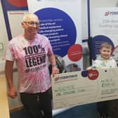 Elliott Hesketh raised £1,000 by designing and selling his own t shirts, to thank staff at the Rosemere Cancer Centre who helped his grandad Steven Merrifield to get better.