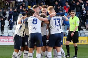 Preston North End celebrate Emil Riis' winner against Bournemouth at Deepdale