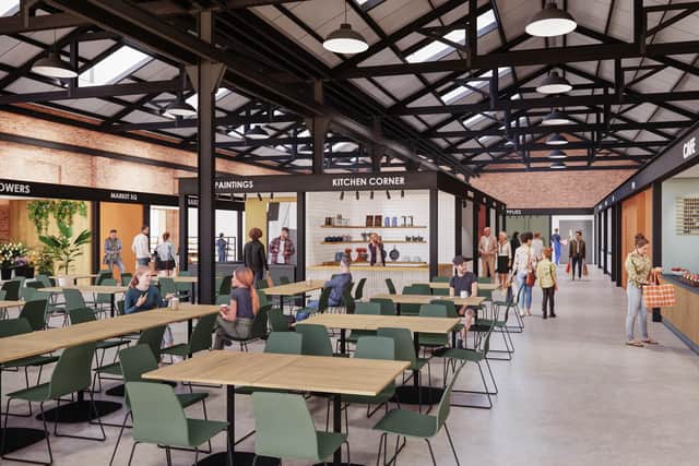 Artist impressions of what the interior of the newly refurbished market space as part of the proposed newly developed Leyland Town Centre will look like