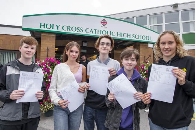 Holy Cross Catholic High School pupils receiving their GCSE results this morning.