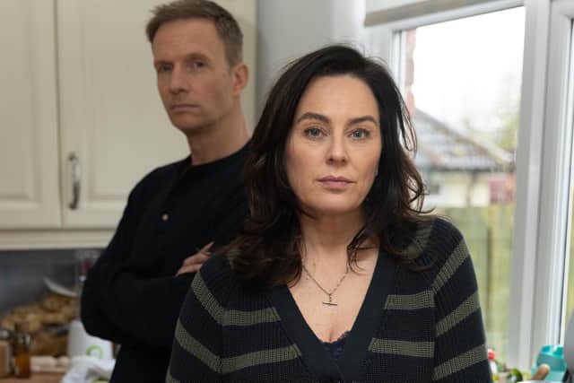The Feud introduces Emma and John Barnett, played by Jill Halfpenny and Rupert Penry-Jones (Picture: Channel 5)
