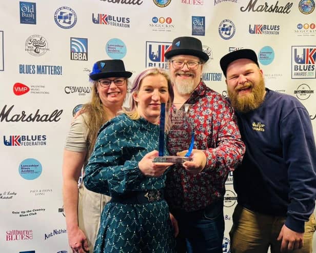 From L-R: The Colne Blues Society and Colne Town Council teams including Nina Bates, Gina Langley, Simon Shackleton and Jossy Thomas