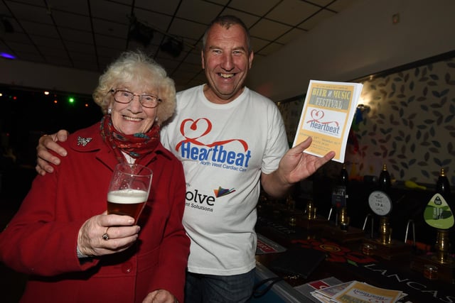 From left: Margaret Ellison and son Darren Ellison at the charity beer festival, held at St Gerard's Parochial Centre, Lostock Hall, raising funds for Heartbeat North West Cardiac Care charity.