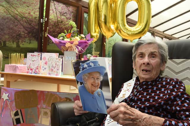 Photo Neil Cross; Irene Matthews celebrating her 100th birthday