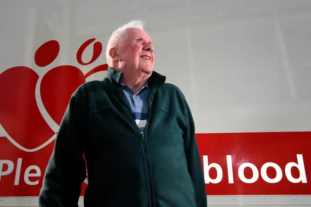 Photo Neil Cross; One of England's oldest blood donors Derek Rogerson makes 192nd donation