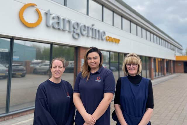 Tangerine Group has given a £40 a week bonus to lower paid staff to help with the cost of living crisis, a move which has pleased Julie Dillon, left, Patrycja Obolewicz, centre, and Angela Lucas, right