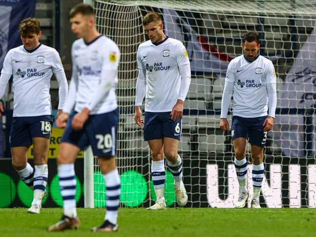 Preston North End players react to conceding