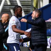 Preston North End's Joshua Onomah is subbed off and greeted by Ryan Lowe
