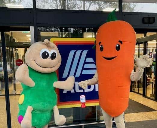 Aldi celebrities Kevin the Carrot and Cuthbert the Caterpillar decided to take time out of their busy Christmas schedules to pay Lancashire a visit to help raise funds for the supermarket’s dedicated charity, Teenage Cancer Trust