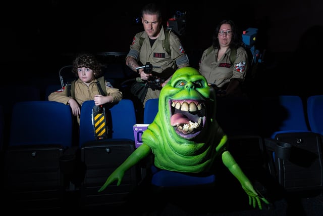 (l-r) Robin, Mike and Emmy Bell the Preston City Ghostbusters surprised film goers with a surprise visit to Oden Cinema in Preston. Photo: Kelvin Lister-Stuttard