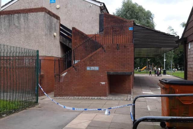 The flats above the Co-op store off Dunkirk Lane, Moss Side, Leyland were cordoned off by police after a man in his 30s was stabbed on Wednesday, July 26
