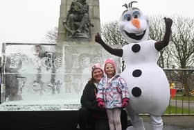 The Fylde Ice Festival 2025, with ice sculpture trail around St Annes with ice carving demonstrations in Ashton Gardens where visitors were encouraged to carve the ice wall, with award winning Glacial Art Ice Sculptors.