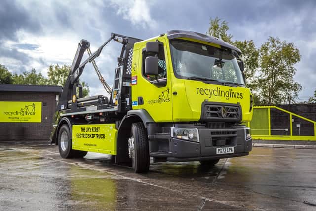 The two 19-tonne E-Tech DZE trucks were designed and developed in collaboration with Renault Trucks and mark the start of Recycling Lives’ journey in decarbonising