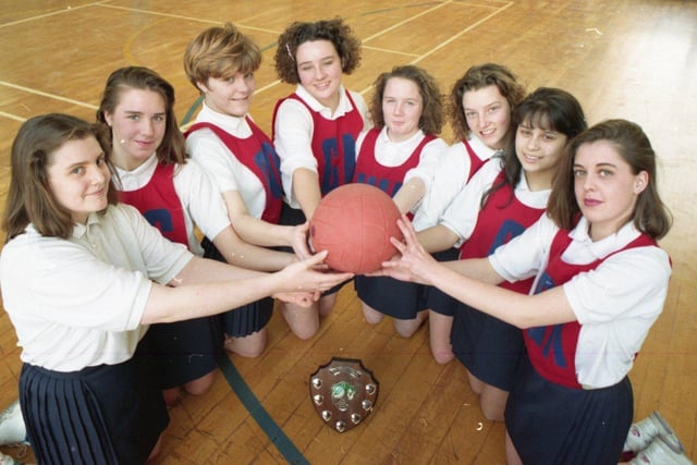 A crack girls team have the Lancashire netball world in their hands after winning a top district tournament. The year 11 squad from Walton-le-Dale High School, near Preston, trounced the opposition to take the South Ribble Schools Netball Championship for the fifth year running. The winning team, from left, Debra Marginson, Nicki Butterworth, Kate Priest, Zena Jewell, Emma Parkins, Lesley McColl, Shirley Saumtelly and Louise Walmsley