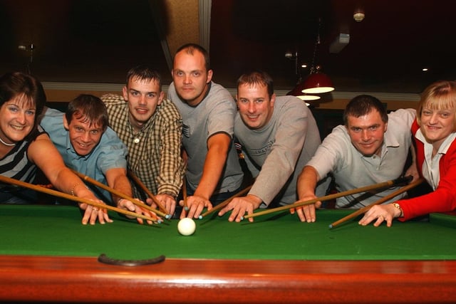 From left, Linda Smith, Derek Livesey, Geoff Heywood, Nick Garratt, Chris Eastham, John Johnson, and Julie Johnson, who will be taking part in a 24-hour pool marathon at the Pear Tree pub in Bamber Bridge