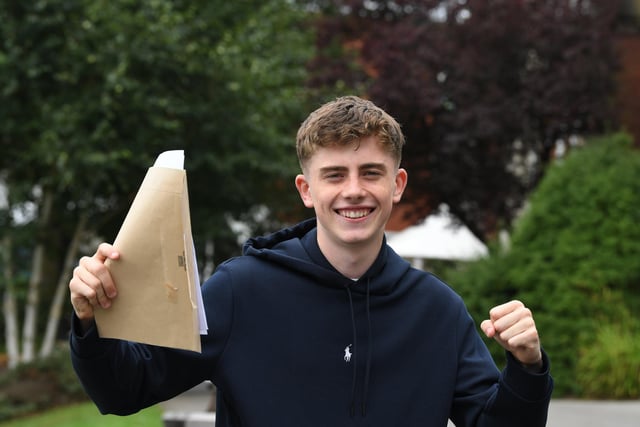 Gabriel Ward celebrates his A-Level results at Cardinal Newman College