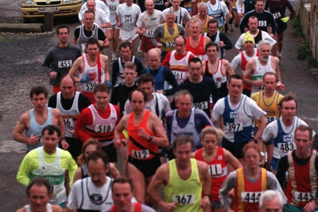 Runners in the Garstang Running Club Guy's 10 road race set off on their ten mile run from Guy's Thatched Hamlet, Bilsborrow, near Preston