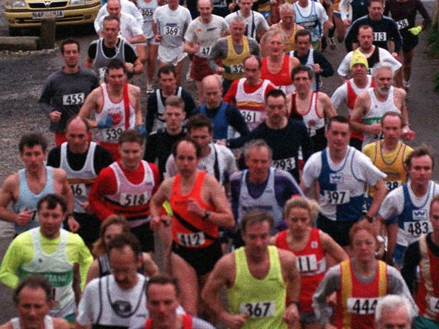Runners in the Garstang Running Club Guy's 10 road race set off on their ten mile run from Guy's Thatched Hamlet, Bilsborrow, near Preston