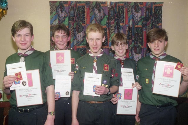 Five Lancashire Scouts were rewarded for their endeavours when they picked up a variety of awards. The teenagers from 1st Clifton Scouts conquered various tasks to earn their commendations. Award winners, from left, Nicholas Walmsley, Robert Leaman, Richard Greenwood, Alistair Penman, and Andrew Wright