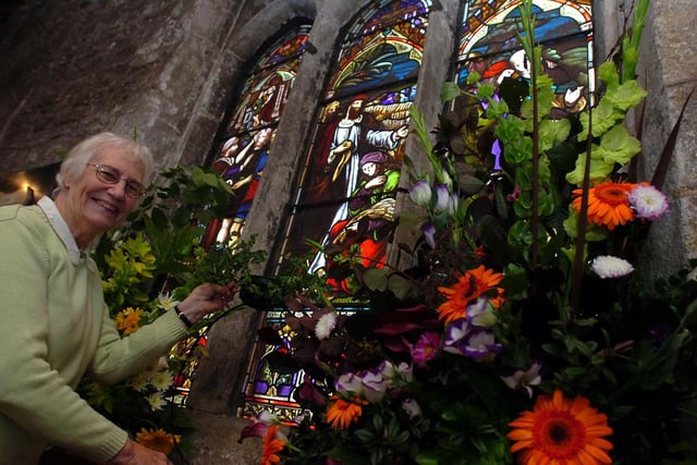 Cynthia Severn working on a flower arrangement for the 2005 bank holiday weekend flower festival