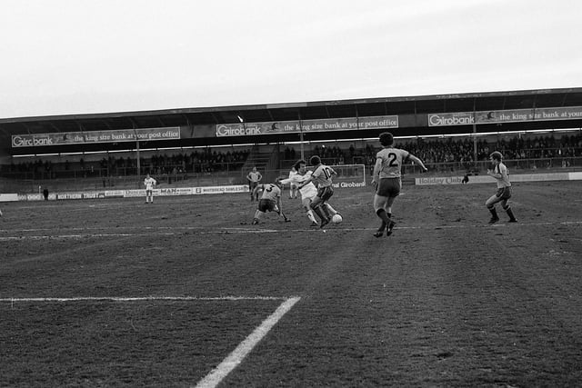 Nov 27th 1983: PNE vs Watford
February 1981
Preston and Watford tussle for the ball on the edge of the box
The game ended with a 2-1 win to Preston