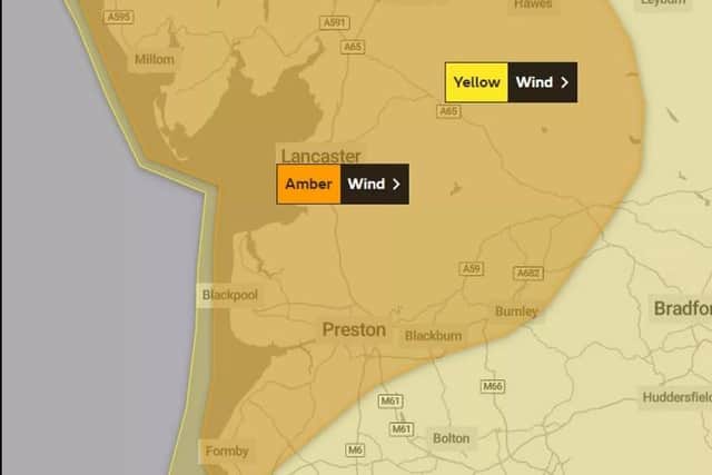 An amber weather warning is in place for Lancashire from 10am until 4pm on Monday (November 13), with forecasters expecting Storm Debi to unleash heavy rain and ‘disruptive winds’ over a 6-hour period. (Picture by Met Office)