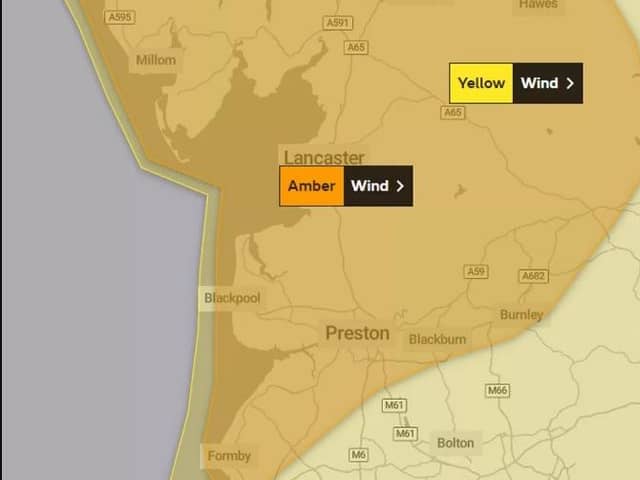 An amber weather warning is in place for Lancashire from 10am until 4pm on Monday (November 13), with forecasters expecting Storm Debi to unleash heavy rain and ‘disruptive winds’ over a 6-hour period. (Picture by Met Office)