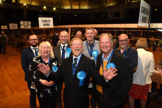 The Conservative Party remains the main opposition on Preston City Council - pictured in the centre here is Stephen Thompson, elected to Preston Rural North