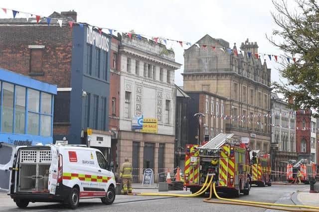 Emergency services at the scene of the fire in Preston on Friday morning