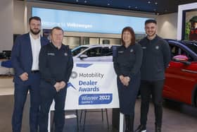 Lookers Volkswagen in Preston has received an award for outstanding customer services by Motability. From left: Antony Gaffey, David Weir, Jayne Allred and Andreas Solomi