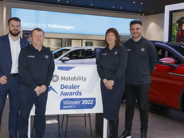 Lookers Volkswagen in Preston has received an award for outstanding customer services by Motability. From left: Antony Gaffey, David Weir, Jayne Allred and Andreas Solomi