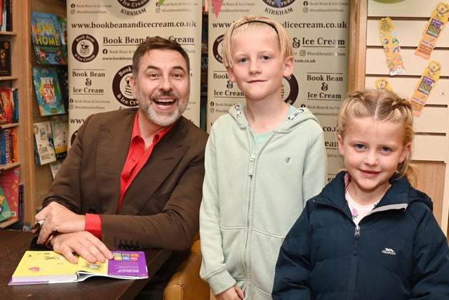 Walliams met excited fans and their parents, signed booked and posed for photographs