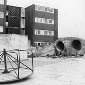 This was the playground at Richmond Street flats in Avenham, Preston, in 1977. Children terrorised nearby elderly residents by wrecking the playground, smashing windows and ripping out telephone wires in the area
