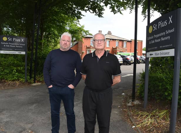 St Pius X school in Fulwood has reportedly exposed former staff to asbestos. Pictured: former caretakers Ben Hodges and Stephen Pickthall.