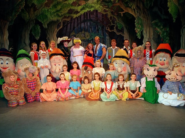 The full cast of the pantomime Snow White at the Guild Hall, Preston.